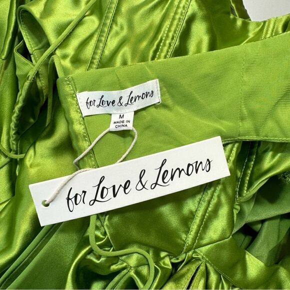NEW For Love and Lemons Virginia Exaggerated Pleated Cutout Maxi Dress Green Med - Picture 8 of 10